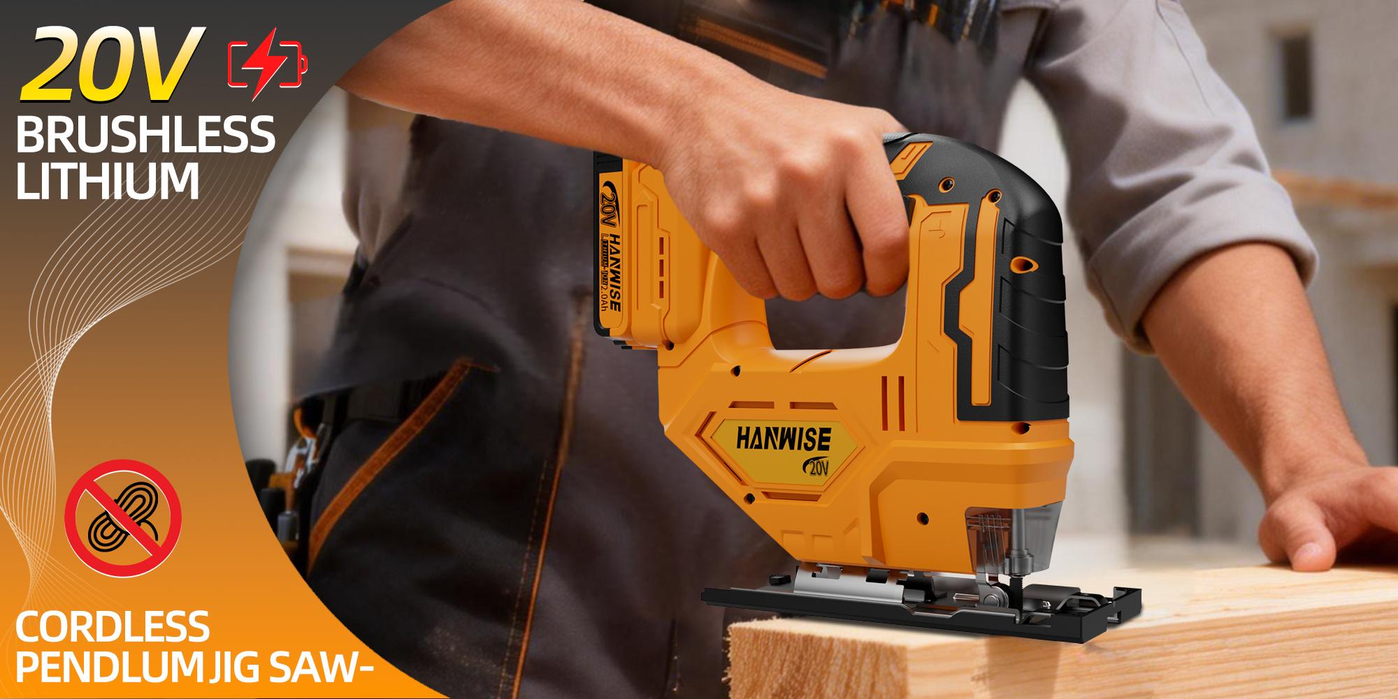 HANWISE brushless curve saw, wireless curve saw tool, 3 adjustable modes (straight/curved/oblique) 0 ° -45 ° oblique angle, sturdy and durable structure, streamlined tool design, perfect gift for men and fathers, construction tool