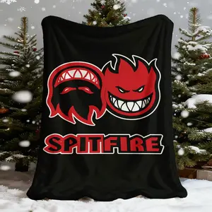 French Style Blanket with Spitfire Flame Logo - Motorsport Theme in Red and Black, Soft and Warm Blanket for All Seasons, Suitable for Bed, Sofa, Gift for Men and Motorsport Fans
