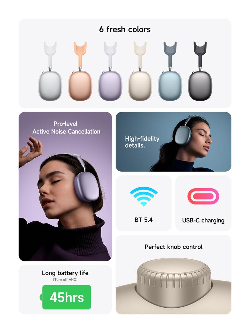 Noise-Cancelling Over-Ear Bluetooth Headphones with Magnetic Earpads ...