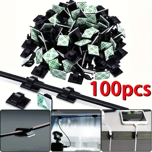 100 black adhesive cable clips, car dashboard wire fixing clips, large multi-functional cable clips, suitable for various wire bundling applications