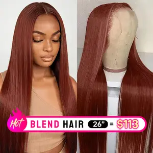 【Blend】26 Inch 13x6 Reddish Brown Wear go Glueless Wigs 9x6 Chocolate Brown & Honey Blonde #27 Glueless Layered wigs with Drawstring Effortless Install Ear to Ear Bone Straight  Human Hair Lace Front Wig Colored Transparent Lace Frontal Wig For Women
