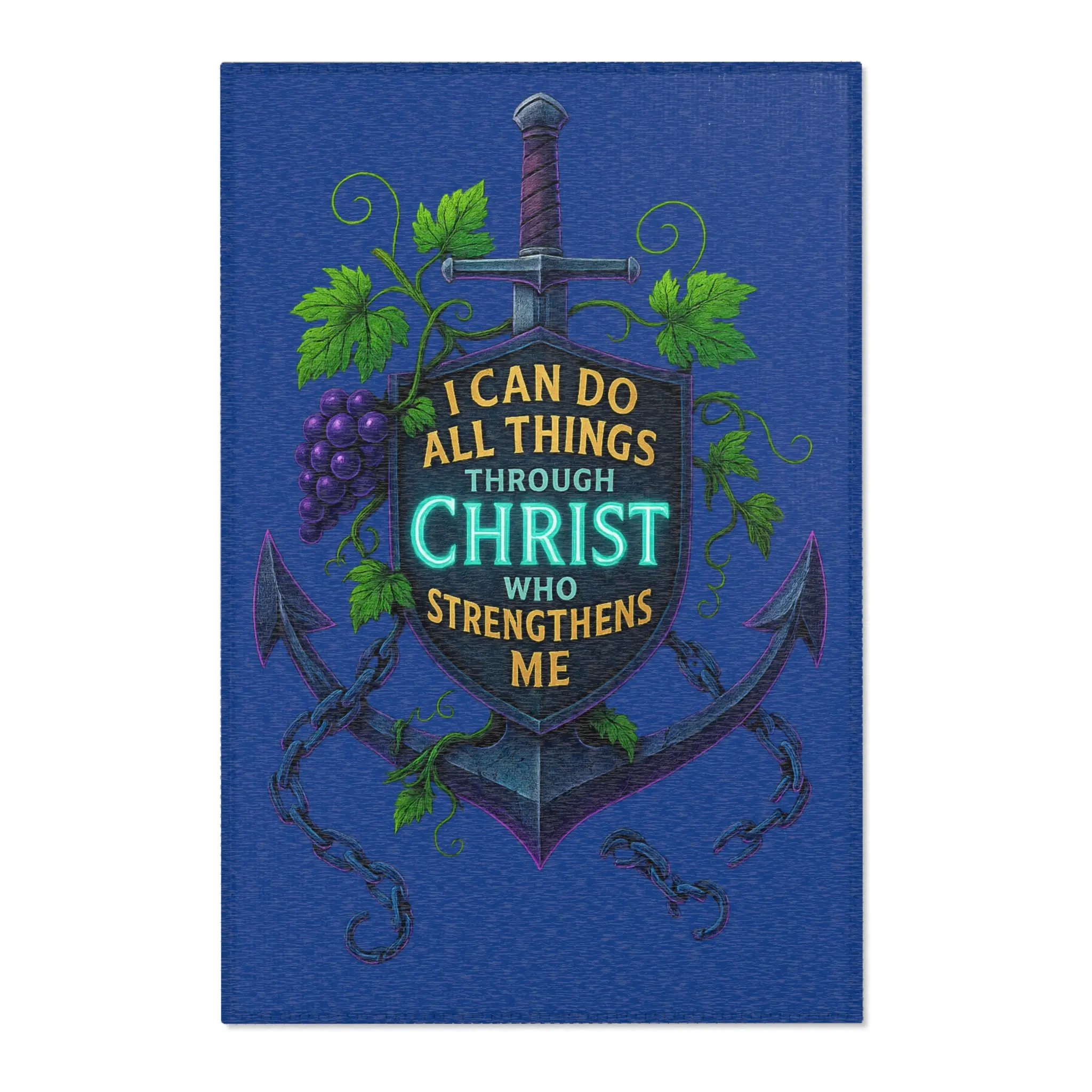 Inspirational Area Rug, Christian Decor, Living Room Carpet, Strength Quote Rug, Motivational Home Accent, Faith-Based Gift