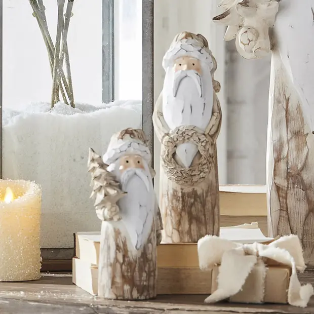 Distressed Carved Santa Tabletop Decor Set of 2 Distressed Carved Santa Tabletop Decor Set of 2