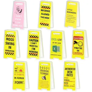 10Pcs Funny Sticky Note Holder Office Desk Decor Caution Overstimulated Desk Sign Accessories Cubicle Decorations Work Gag Gifts for Birthday Christmas White Elephant Women Men Coworker Employee Boss