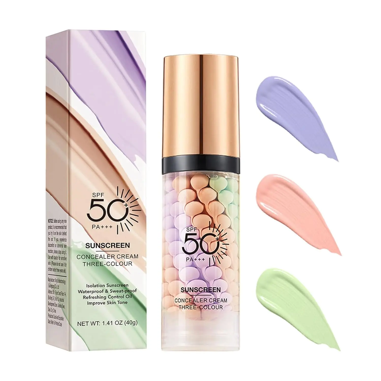 3 In 1 Primer for Face Before Makeup,SPF 50 PA++,Sunscreen Isolation Cream,One Step Color Corrector Primer,Blurs Facial Serum Oil Control &Moisturizing Skin Tone Correcting,Tinted Moisturizer with Spf