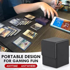 MTG Commander Card Deck Box – Premium PU Leather, Strong Magnetic Closure, Holds 110+ Single-Sleeved TCG Cards, Includes 3 Dividers (Gray)
