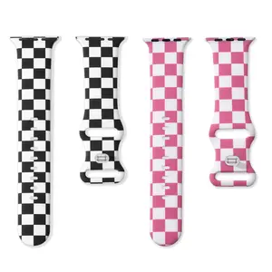 Fashionable Checkerboard Pattern Watch Band (Band Only), 2 Counts Soft Silicone Replacement Watch Band, Wearable Accessories Compatible with iWatch Series SE 7 6 5 4 3 2 1, Smart Watch Strap, Smartwatch Strap