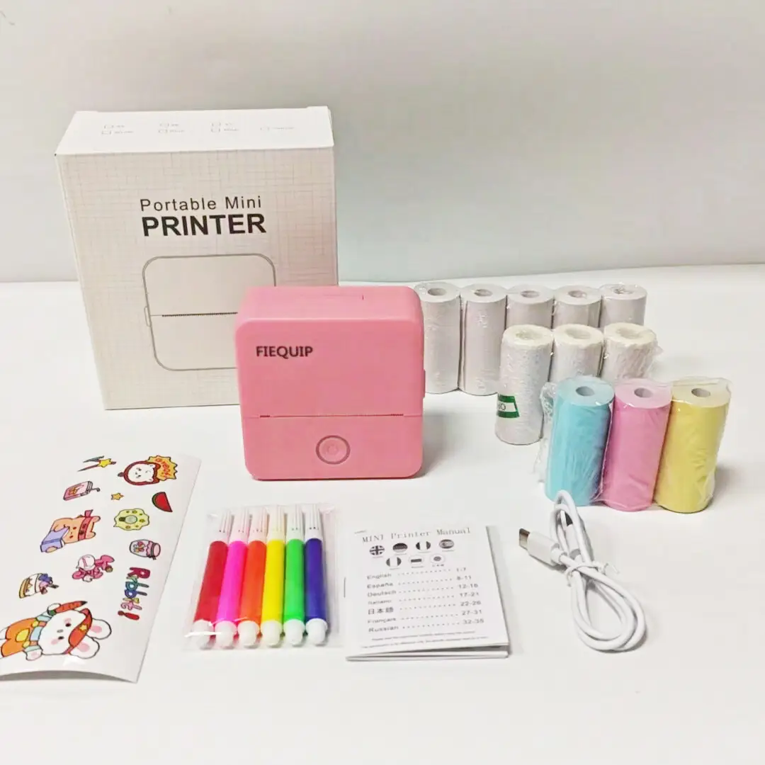 Mini Printer Thermal Printer with Accessories 11 Rolls Paper Label Maker inkle Multifunction Portable sticker printer Sticker USB Wireless Inkless Pri