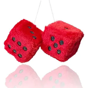 Plush Dice for Car Mirror, Pair of Retro 3" Red Dice with Black Dots for Car Interior Hanging Ornament Decoration