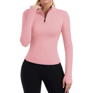 Womens Workout Tops Long Sleeve Quarter Zip Pullover Quick Dry Golf Shirt Athletic Slim Fit Crop Yoga Gym Tops