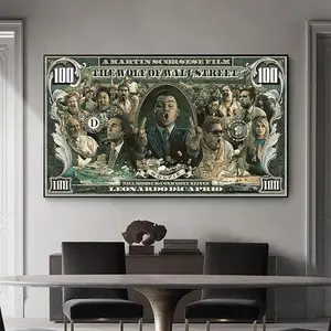 Vintage Wolf Of Wall Street Movie Poster - Inspirational Dollars Artwork For Modern Home Office & Bar Wall Decor