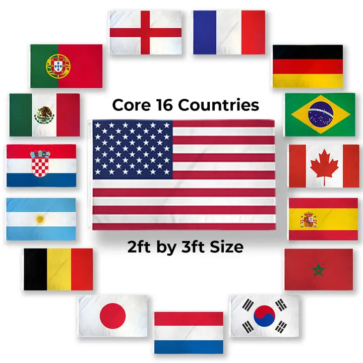16-Country International Soccer Flag Banner Set - 2×3ft Party Size, Festive Party Supplies with Backdrop Banner Festive Flags