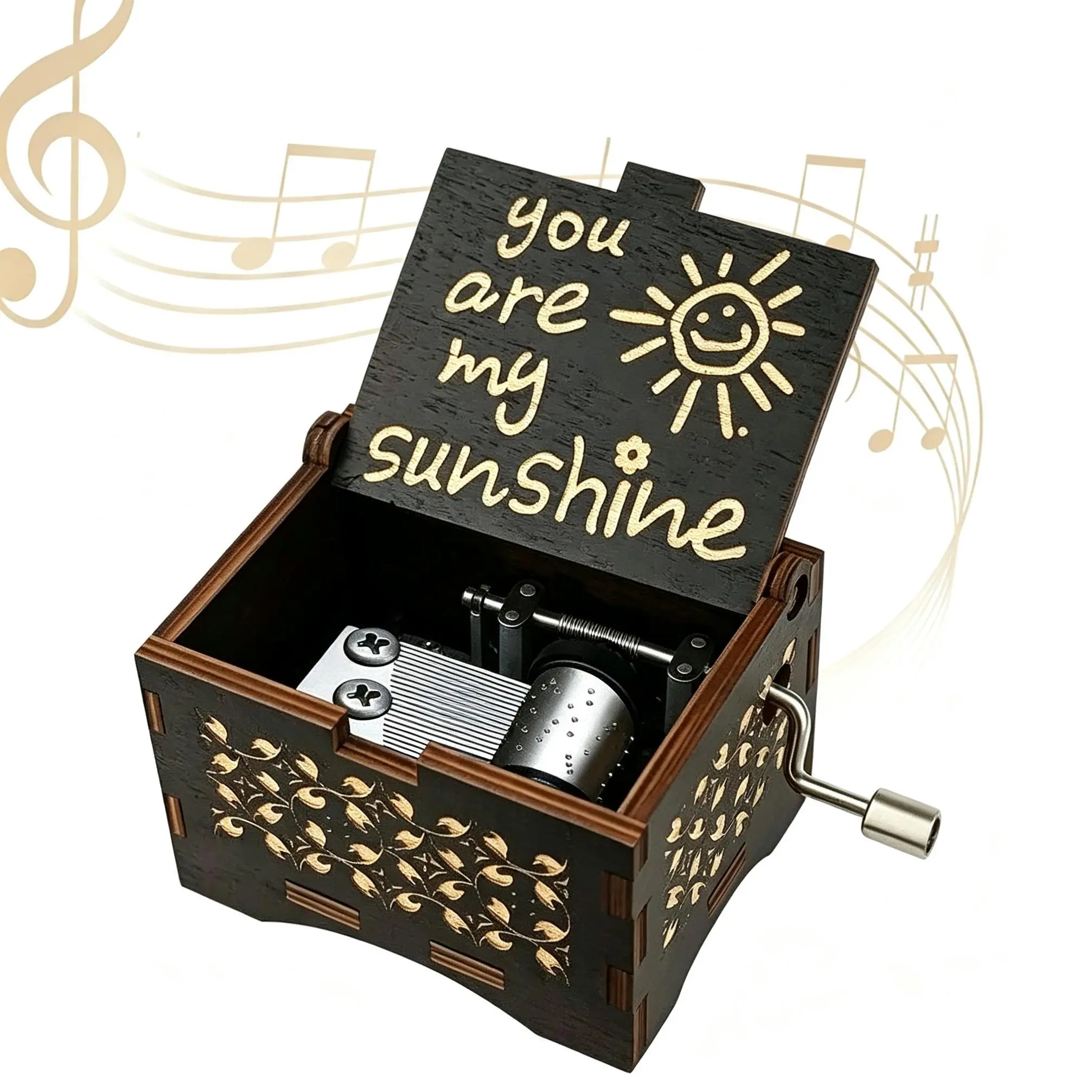Hand-cranked Music Box You Are My Sunshine/Can't Help Falling in Love Wood Antique Engraved Musical Case for Loved Ones Gifts for Lover Boyfriend Girlfriend Husband Wife(6.4*5.2*4.2cm),Summervibes
