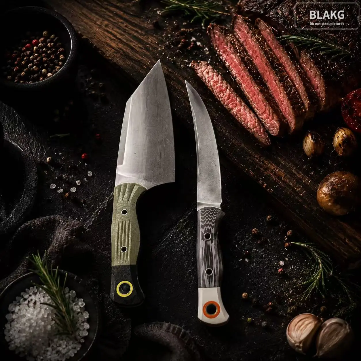 Premium 2-Piece 9Cr18 Stainless Steel Kitchen Knives Set - G10 Ergonomic Handle Slicing & Boning Fillet Knives with Precision Blade, Blade Block Included, for Home Cooks, Steak & Seafood Cooking