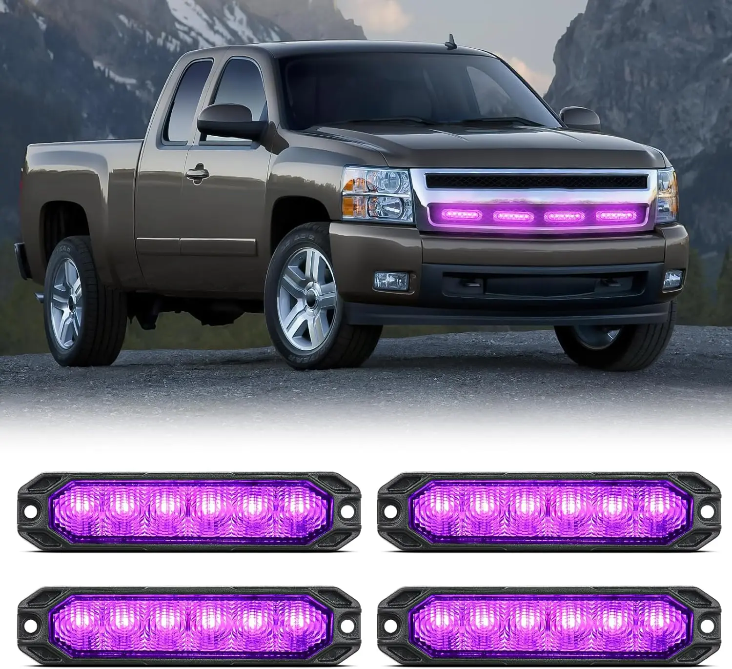 Nilight 6 LED Strobe Lights 4PCS Ultra Slim Surface Mount Light bar 12-24V Sync Feature Flashing Light kit for Truck Car Vehicle ATV SUV UTV Purple and White