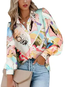 Zeagoo Live Womens Shirts Button Down Printed Lantern Long Sleeve Blouse Fashion Casual Tops 2025