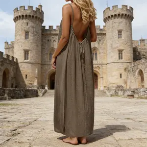 Women Summer Casual Solid Color Backless Cami Dress Sleeveless Comfort Home Style Dress Minimalist Fashion Beach Vacation Daily Dress