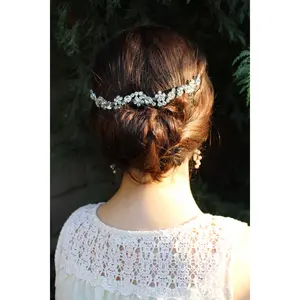 Rhinestone Crystal Bridal Headband, Silver Vine and Flower Hair Chain