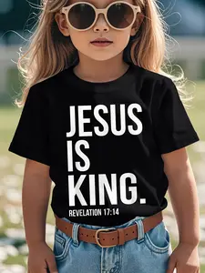 Individualistic round-neck short-sleeved shirts for Boy and girl 🔥   Jesus is King Bible Scripture Quote Christian Novelty Aesthetic Graphic Kid T-Shirt Fashion Kid T Shirts Trending Tees Tops for Kid