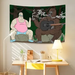 1pc Polyester Humorous Cartoon Orangutan Character Wall Tapestry - Battery-Free Illustrative Hanging Art for Bedroom, Living Room, Office - Home and Dorm Decor