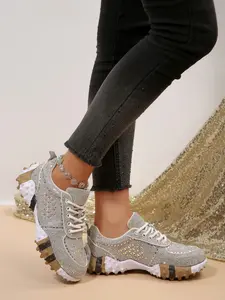 Sweet Spicy Rhinestone Dad Shoes, Thick Sole Height Boost Platform Sneakers, Trendy Versatile Streetwear Sports Shoes