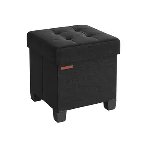 SONGMICS Folding Storage Ottoman, Linen-Look Fabric