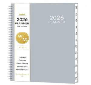 2026 Planner - January 2026 - December 2026, 9" x 11" Weekly Monthly Planner 2026, Tabs, Spiral Bound, Back Pocket, Gray