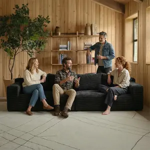 Oversized Plush Bed 136" Modular Canvas Sofa - High Resilience Corduroy Fabric - Modern Living Room Design - Comfortable Seat Depth -  Frameless Combination Sofa entendencia big comfy couch flexible b viral black color fluffy furniture