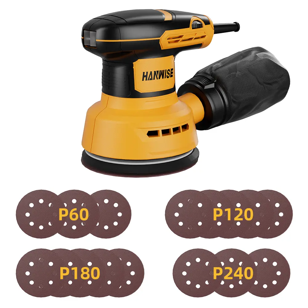 HANWISE 300W Power Electric Hand Detail Sander Grinding Polishing Machine, 6-Speed Control, 16pcs Sandpapers, Efficient Dust Collect System, 1-Hand Operation, for Wood Surfaces & Small Spaces, Beginner DIY Home Power Tool