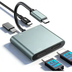 USB C to Dual HDMI Adapter - 4K@30Hz Dual  HDMI Adapter with 100W PD , USB3.0 5Gbps & Thunderbolt 3 Compatible for Laptop/Tablet