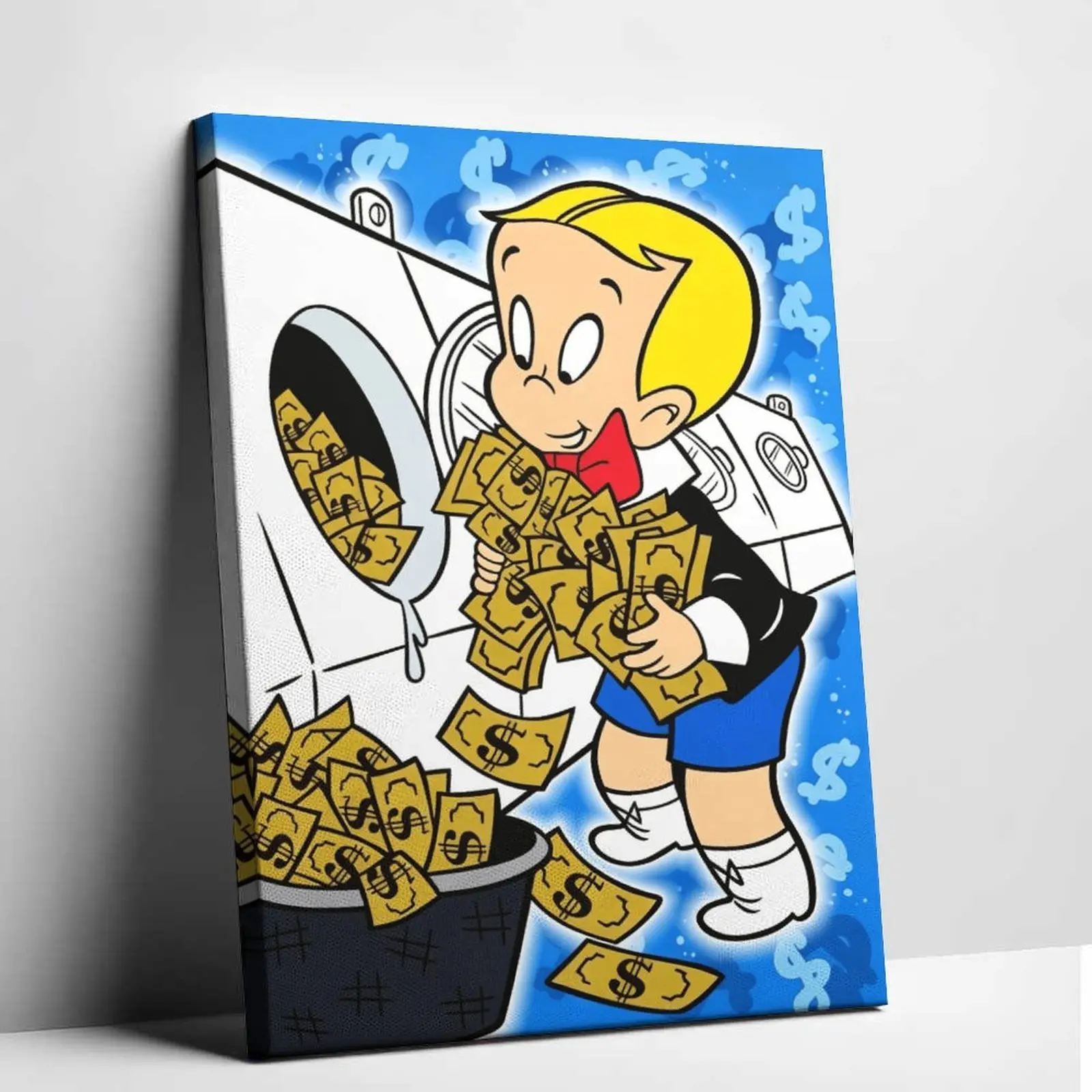 Aesthetic Rich Cartoon Money Pop Art Canvas, Hustle Wealth Motivational Framed Poster, Trendy Wall Decor for Bedroom, Man Cave & Gaming Room