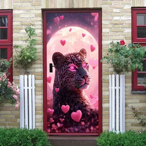 2pcs Romantic Pink Leopard Wall Stickers Stereo Bedroom Decor with Moon and Heart Patterns Self Adhesive Removable Waterproof PVC Wall Decals for Kids Room Living Room Home Decoration  Collage Self-A