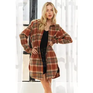 ADORA Full Size Button Down Flannel Shacket Plus Size