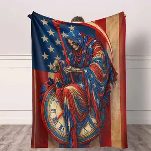 American Grim Reaper Flannel Throw Blanket, USA Flag Death Star Print, UltraSoft, Lightweight, Warm, Comfortable, Perfect for Bed, Sofa, Couch, Travel, Patriotic Gift, Independence Day Decoration, Memorial Day Present.