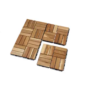 10/20/30 PCS Interlocking Deck Tiles Checker Pattern, 12" x 12" Square Yellow Acacia Hardwood Outdoor Flooring for Patio, Bancony, Pool Side