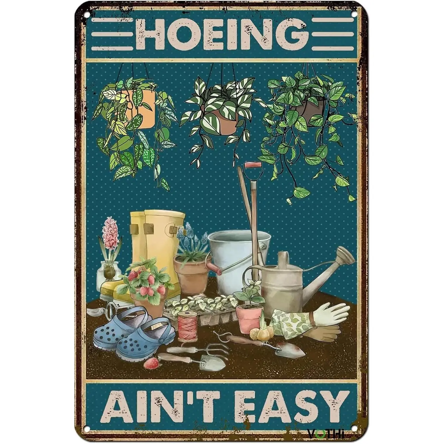 Funny Garden Signs Hoeing Ain't Easy Personalized Garden Signs for Yard Patio Outdoor Decor 8x12 In, Tin, Weatherproof Signage Customized Decoration