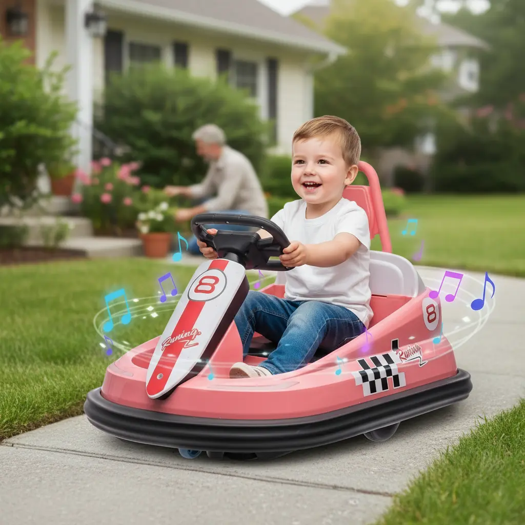 GARVEE Electric Toddler Ride-On Bumper Car with Ride on Wheels - Ages 1.5-6, Steering Wheel, Safety Belts, 360-Degree Spin, 2-Speed Settings, Music, Lights, Horn, Kids Outdoor Play Equipment, Toddler Gifts (Red, Pink, White, Green Options)