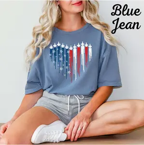 Comfort Colors Patriotic Jet Heart Shirt – Military USA Graphic Tee, 4th of July Shirt, American Pride Top, Red White Blue Veteran Tee – TREND WEAR USA