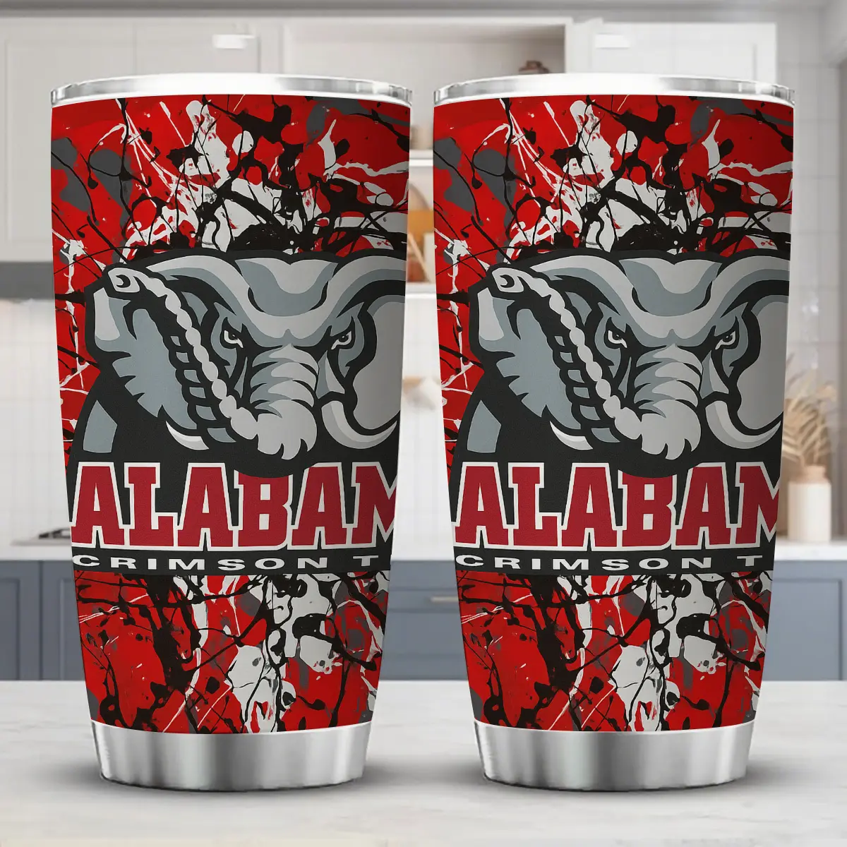 20 oz Alabama Elephant Print 304 Stainless Steel Insulated Flask - 1 Piece, Leak-Proof, Reusable, Oval, Portable, Casual, Hand Wash Only, Animal-Themed Adult Drinkware, 7-12 Hours Temperature Retention, Ideal for Mother's Day, Halloween Gift