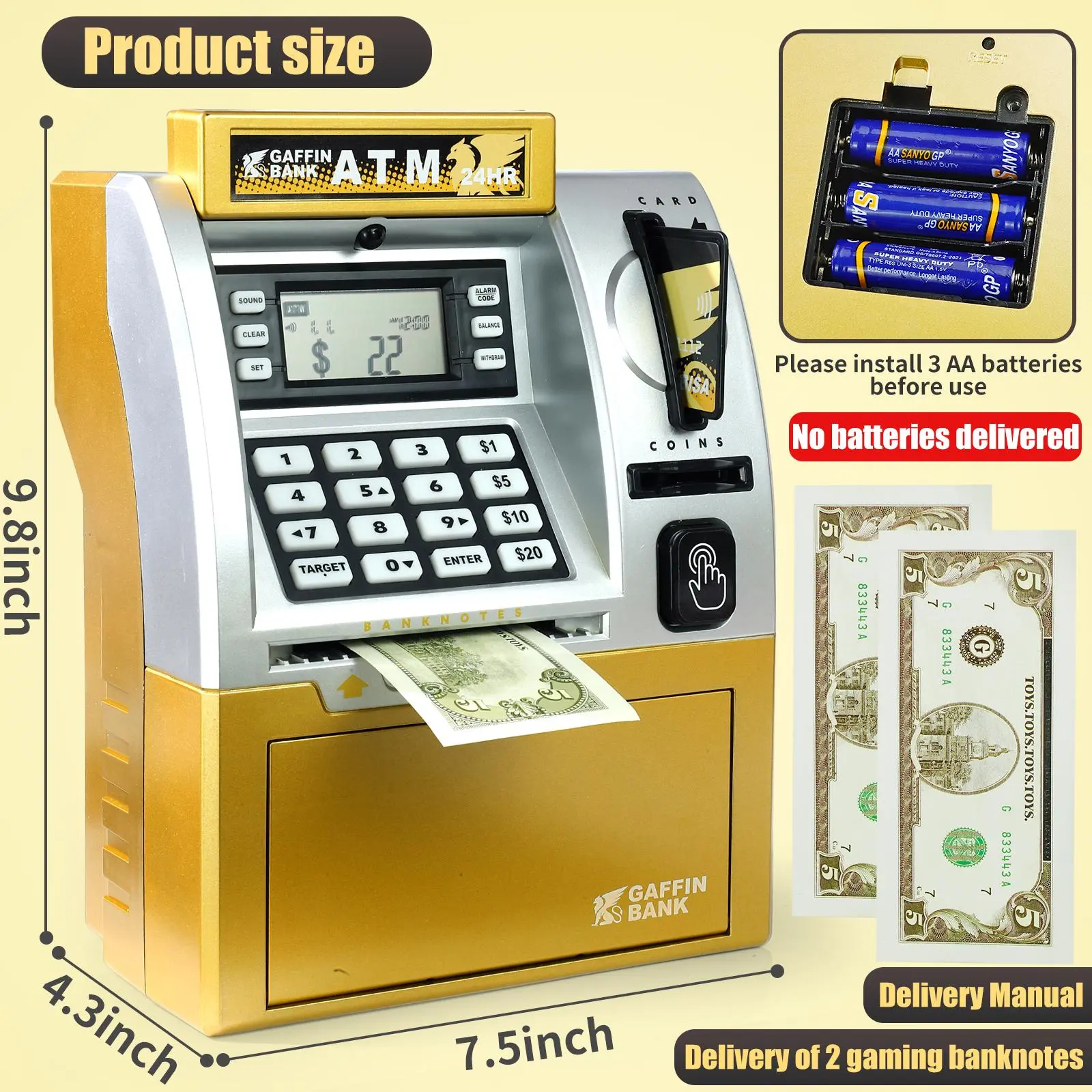 Christmas ToysSmart ATM Piggy Bank Toy  Featuring Debit Card, Bill Feeder, Coin Recognition, and Balance Calculation Functions in a Digital Savings Safe