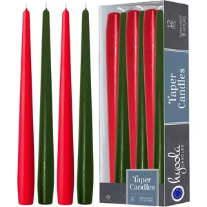 Christmas Candles - Green and Red Taper Candles 10 Inch Dripless, 12 Pack Unscented Holiday Candles - European Made