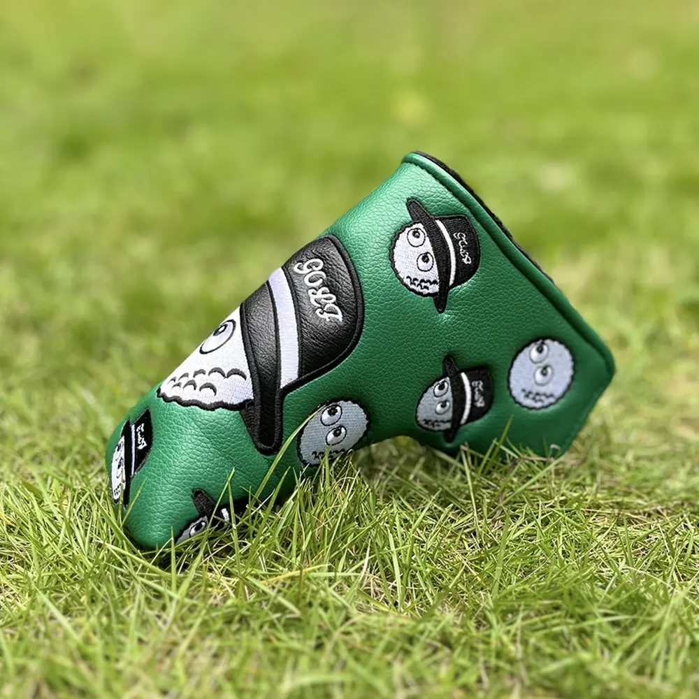 Durable PU Super Soft Embroidered Golf Club Cover, L-Shaped Waterproof Magic Buckle Closure, Cartoon Fisherman Pattern Series Golf Accessory
