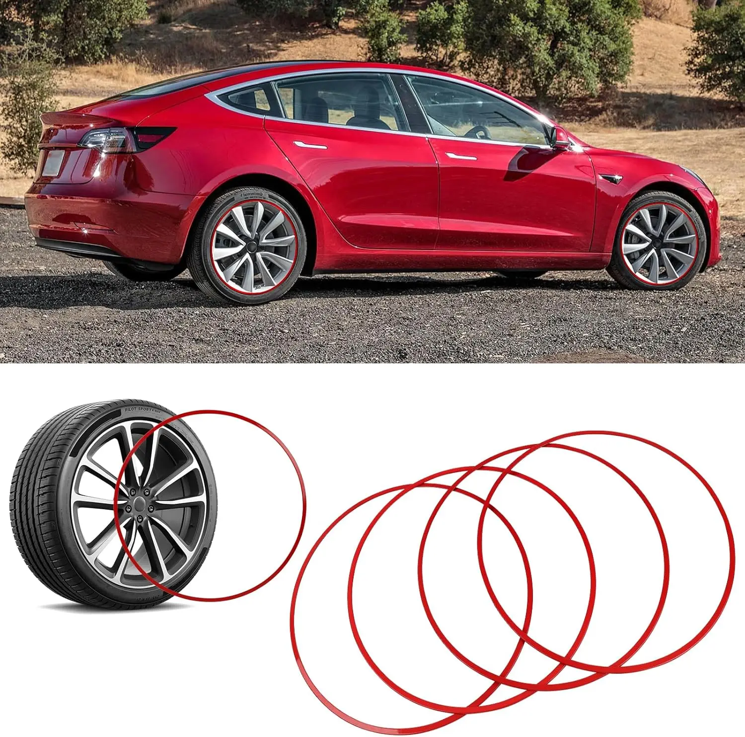 4PCS Red Wheel Rim Protector 18 19 20 Inch Alloy Rim Guards for Car Rims Compatible with Tesla Model 3 Mustang Explorer Honda Civic Toyota Corolla Camry Hyundai Mazda CX-5 Nissan Altima