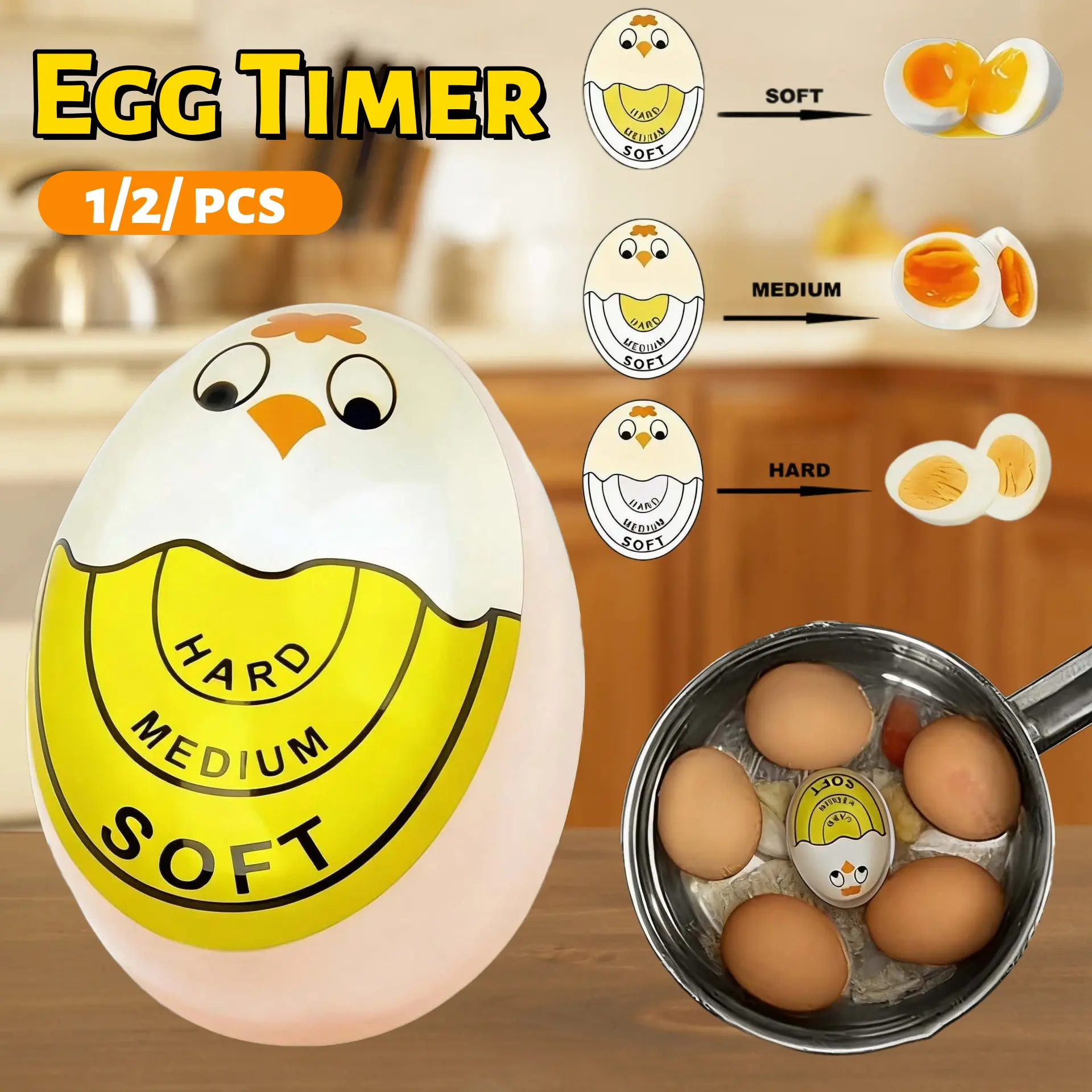 Egg Timer for Perfect Cooking, Soft Medium Hard Boiled Eggs Indicator, Kitchen Gadget for Boiled Eggs, Easy-to-use Egg Cooking Timer-MM1