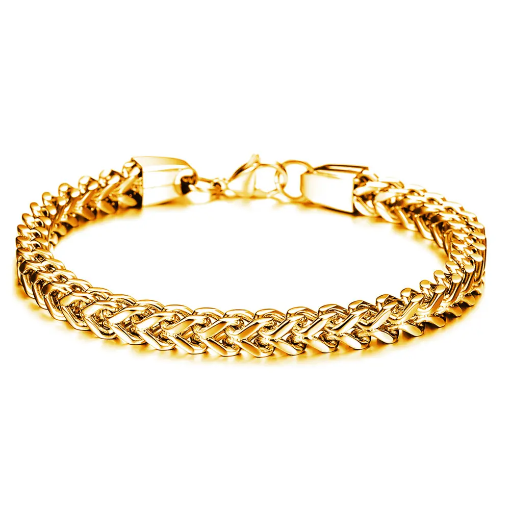 OIDEA Wheat Chain Bracelet for Men, Polished Stainless Steel Gold Tone Foxtail Link Wristband, Classic Jewelry 24cm