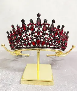 Red Crystal Tiara Gothic Wedding Headpiece Dark Queen Tiara Costume Tiara Crown Cosplay Headdress Gothic Jewelry Halloween Costumes