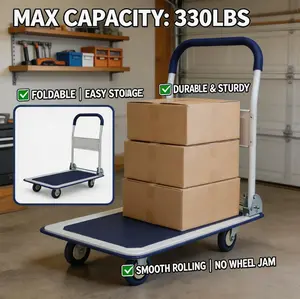 Dufominc 330 lbs Capacity Platform Truck Hand Flatbed Cart Dolly Folding Moving Push Heavy Duty Rolling Cart in Blue with Sturdy Steel Frame and Rubber Wheels