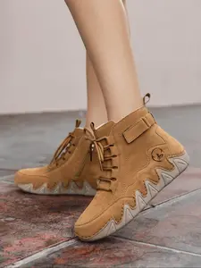 Women's Fashionable Lace Up Front Ankle Boots, Casual Comfortable Side Zipper Design Round Toe Boots for Outdoor, Female All-match Trend Shoes for Daily Wear