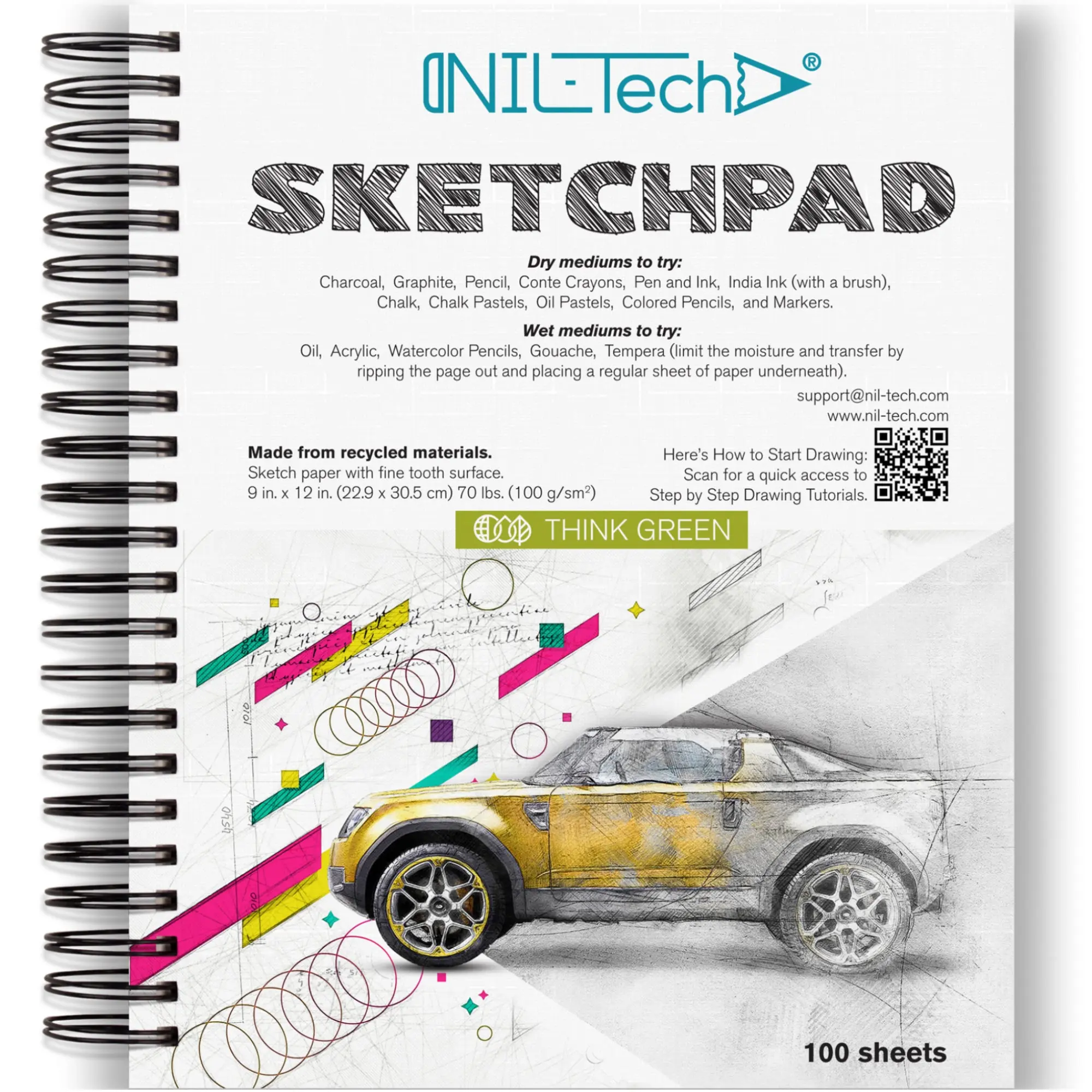 White Paper Sketchbook 9x12 inches - 100 Pages  9x12 Inches (68 lb/100gsm)