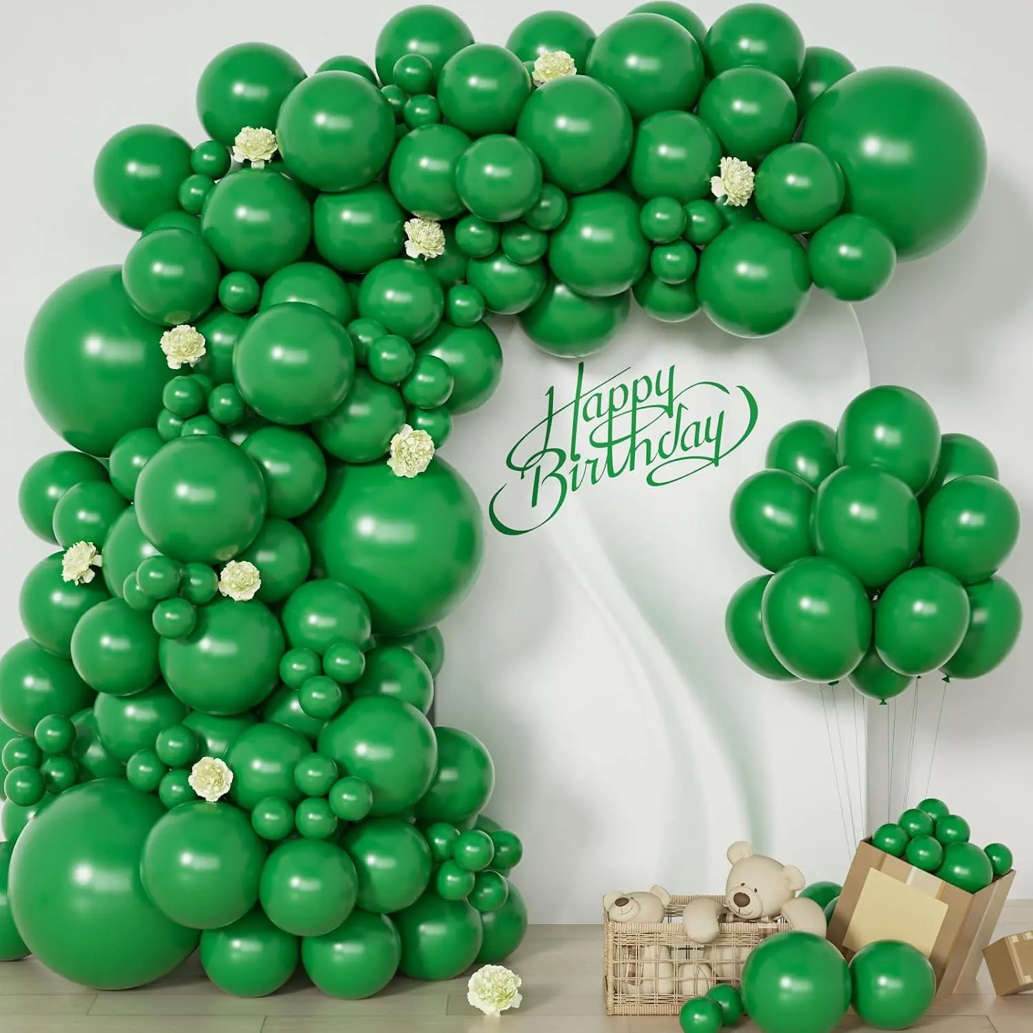 Green Balloons Arch Kit -129Pcs Different Sizes 18, 12,10,5Inches Green Balloons Garland For Birthday Baby Shower Wedding Safari Jungle Masquerade Party Decorations